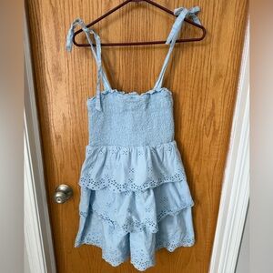 American Eagle Light Blue Tiered smocked Dress, adjustable straps, lining. Med